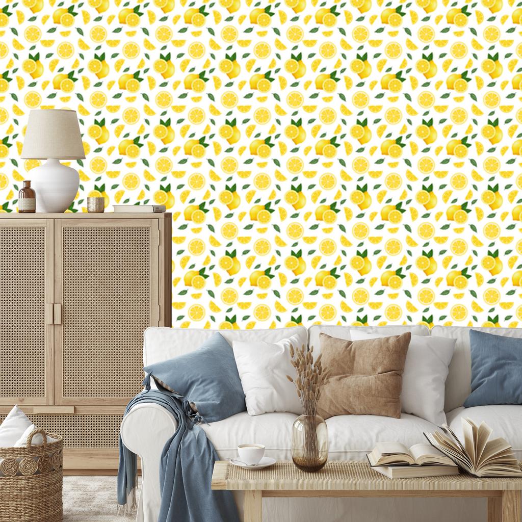 Lemon White and Yellow Wallpaper for Living Room and Bedroom 50x1000