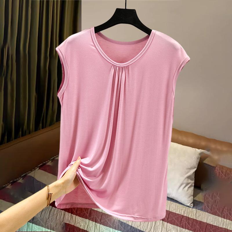 

Summer Short-sleeved T-shirt Women s Loose Large Size Bottoming Shirt Outer Wear Thin Solid Color Home T-shirt M розовый
