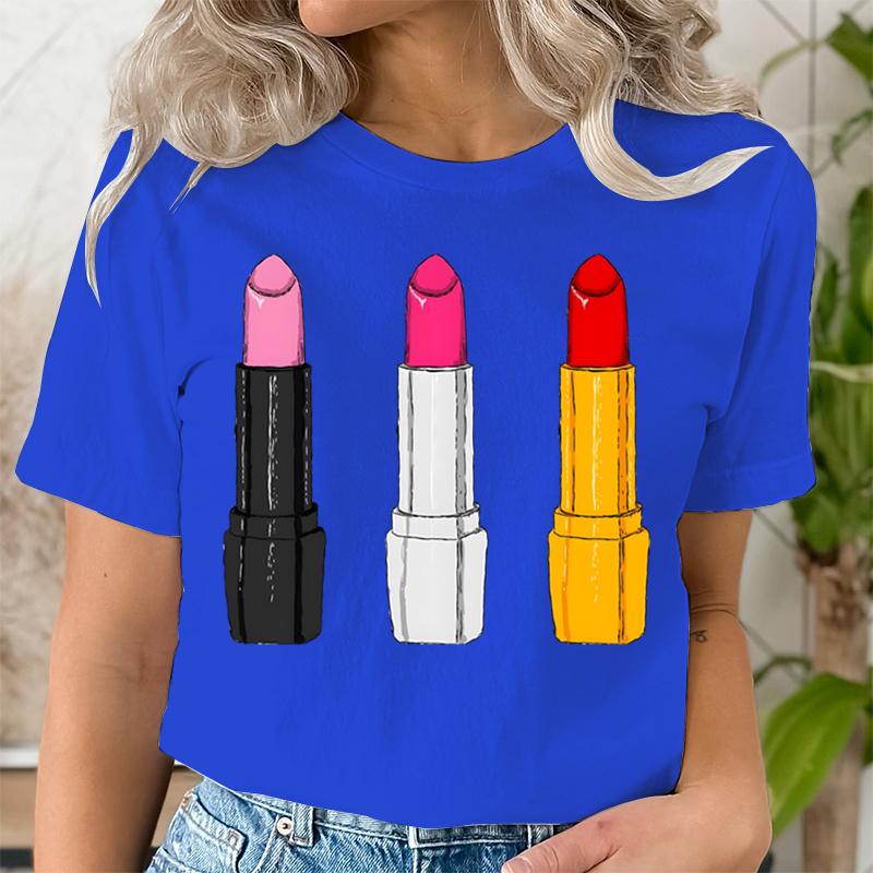 Summer Clothing Lipstick Makeup Fashion Women Tee Tshirts Casual Short Sleeve Regular Female Graphic T Shirt Fashion Clothes