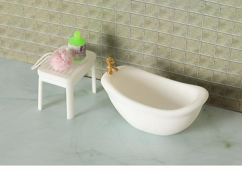 1:12 Scale Dollhouse Bathroom Set: Bathtub, Stool, and Accessories