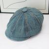 Cappello a visiera in denim lavato e invecchiato, circonferenza testa grande, berretto ottagonale anti, cappello da strillone pittore retrò versatile per bambini