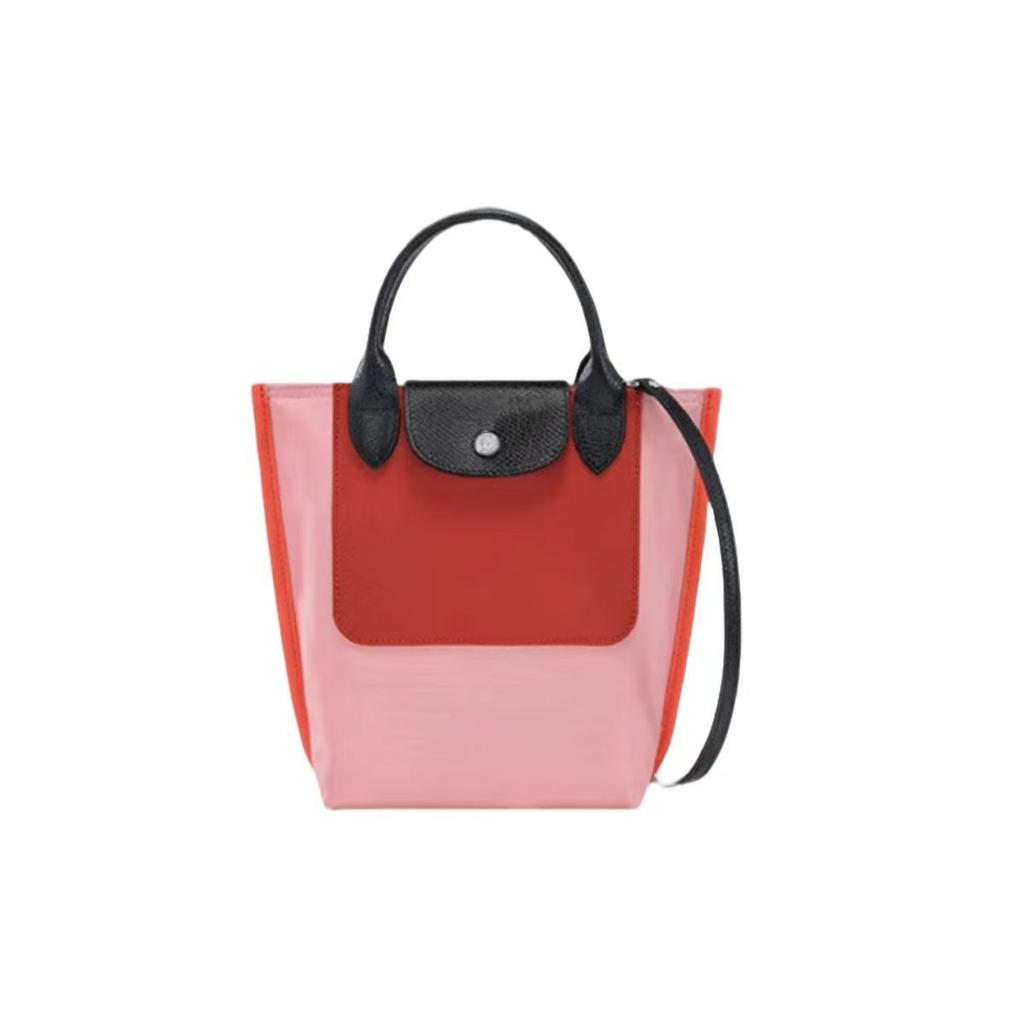 French Longxiang new nylon cowhide shoulder tote bag color matching thickened handbag mini messenger