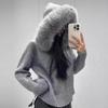 2025 A/W Women's Retro Loose Long Sleeve Knit Cardigan with Fur Collar Hood