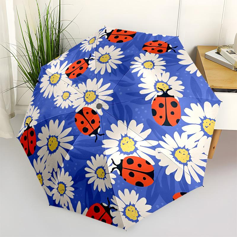 1pc Ladybug Daisy Automatic Open/Close Umbrella Compact Folding Umbrella, All-Season Portable Umbrella for Women/Men F1124023