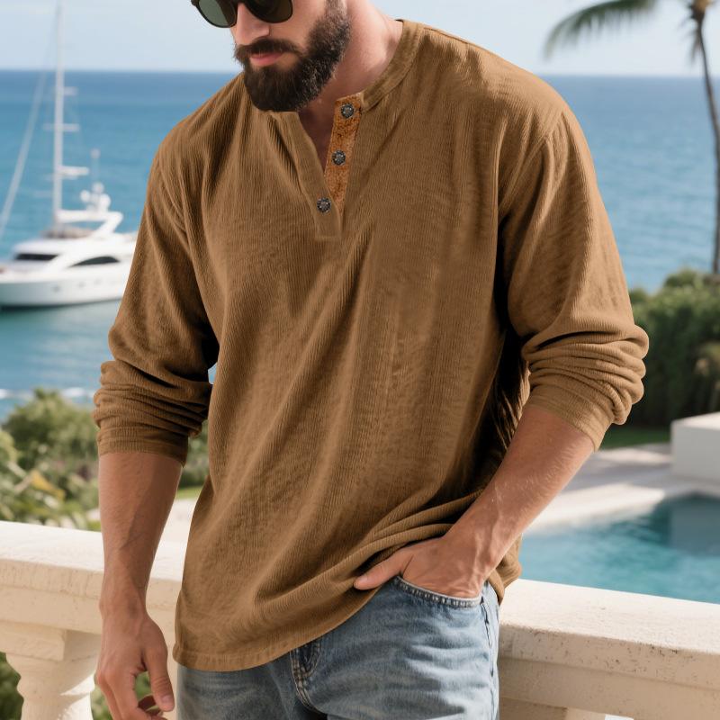 Cord Langarm Herren Freizeit T-Shirt Einfach Vintage Eng anliegend Herren Oberteil