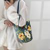 Floral Pattern Canvas Bucket Bag Women'S Shoulder Bag Casual Large Capacity Handbag