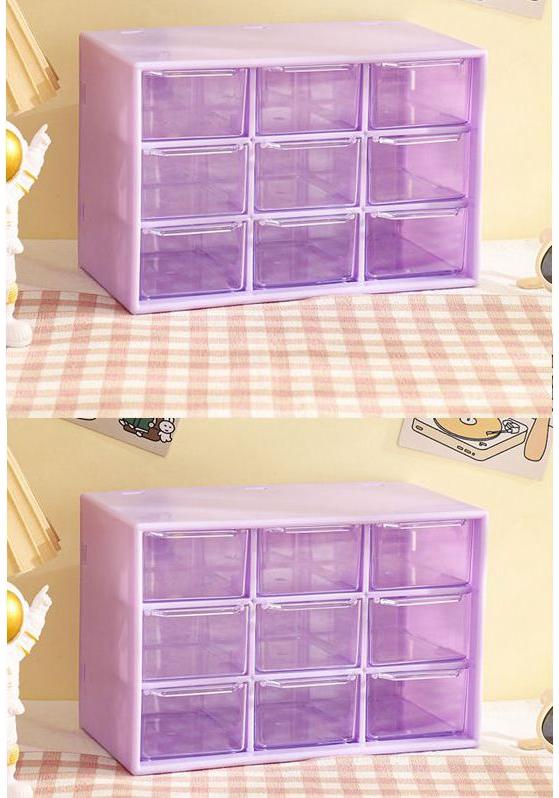 4pcs 9 Grid Storage Boxes Organizer Transparent Small Drawer Partitioned Student Desktop Wall-mounted Sundries Storage Box Cute