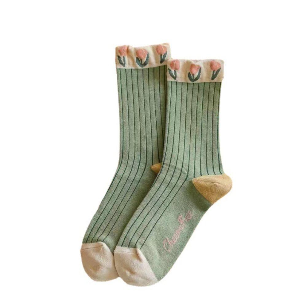 Tulip Lace Socks Warm Cotton Socks Summer Women's Flower Socks  Ladies