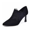 Fashion pointed high heels spring new temperament lace deep mouth single shoes black sheepskin stiletto ankle shoes