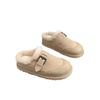 Fashion Lady Winter Shoes Warm Long Fur Inside Fashion Solid Khaki Color Woman Light Footwear Designer Suede Leather Shoes Slip-On Shoes