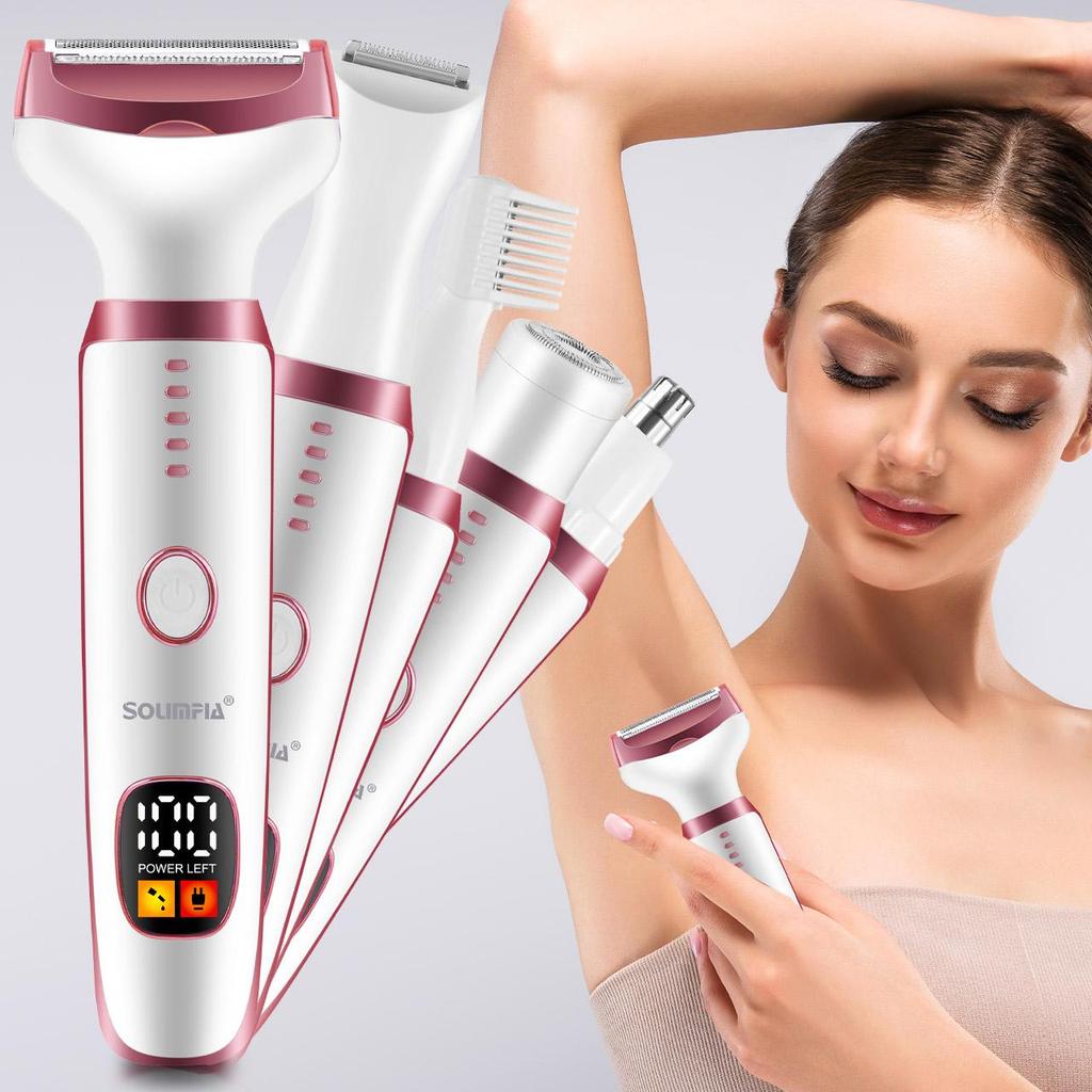 

Триммер для бикини для женщин 5 в 1 Электрические бритвы для женщин Перезаряжаемый триммер для лобковых волос Женская электрическая бритва для ног, волос на теле белый