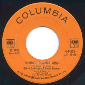 

7inch Record STEVE & EYDIE - Summer, Summer Wind / Be Still 444228 COLUMBIA 1967 Canada Pop Used