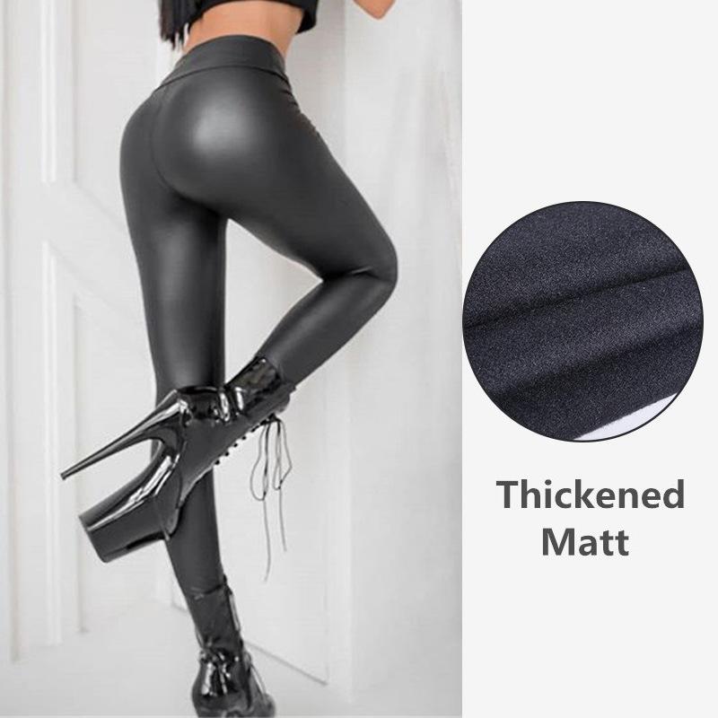Leggings Femininos de Couro PU de Cintura Alta Calças Skinny Lápis Tamanho Grande Elástico Brilhante Couro Sintético Calças Nove Pontos Sexy Spice Girl Outono Inverno Calças