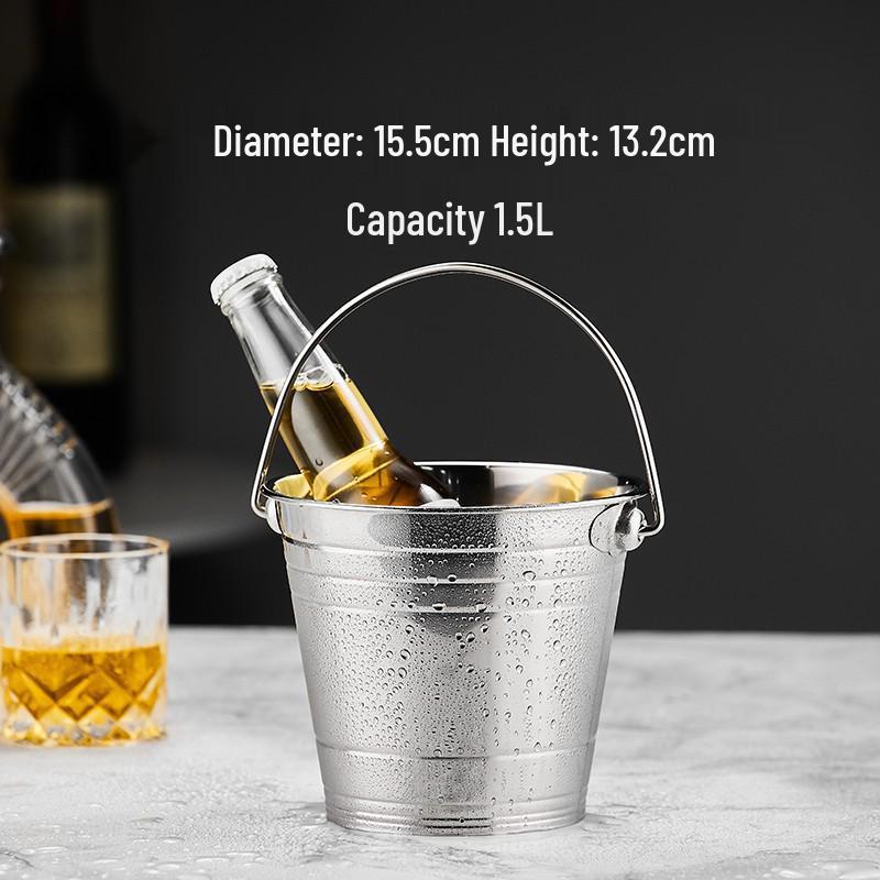 3L Double-Layer Insulated 304 Stainless Steel Ice Bucket with Thickened Handle for Wine & Beer
