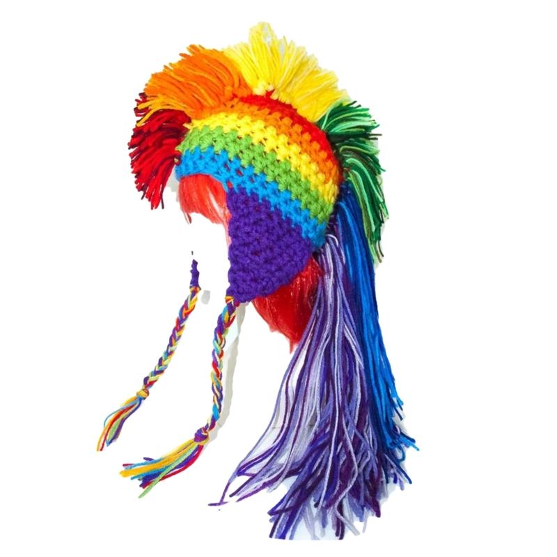 

Halloween Funny Hat Roman Knight Hat Rainbow Striped Beanie Knit Beanie Earflap Hooded Rainbow Novelty Hat 8Y