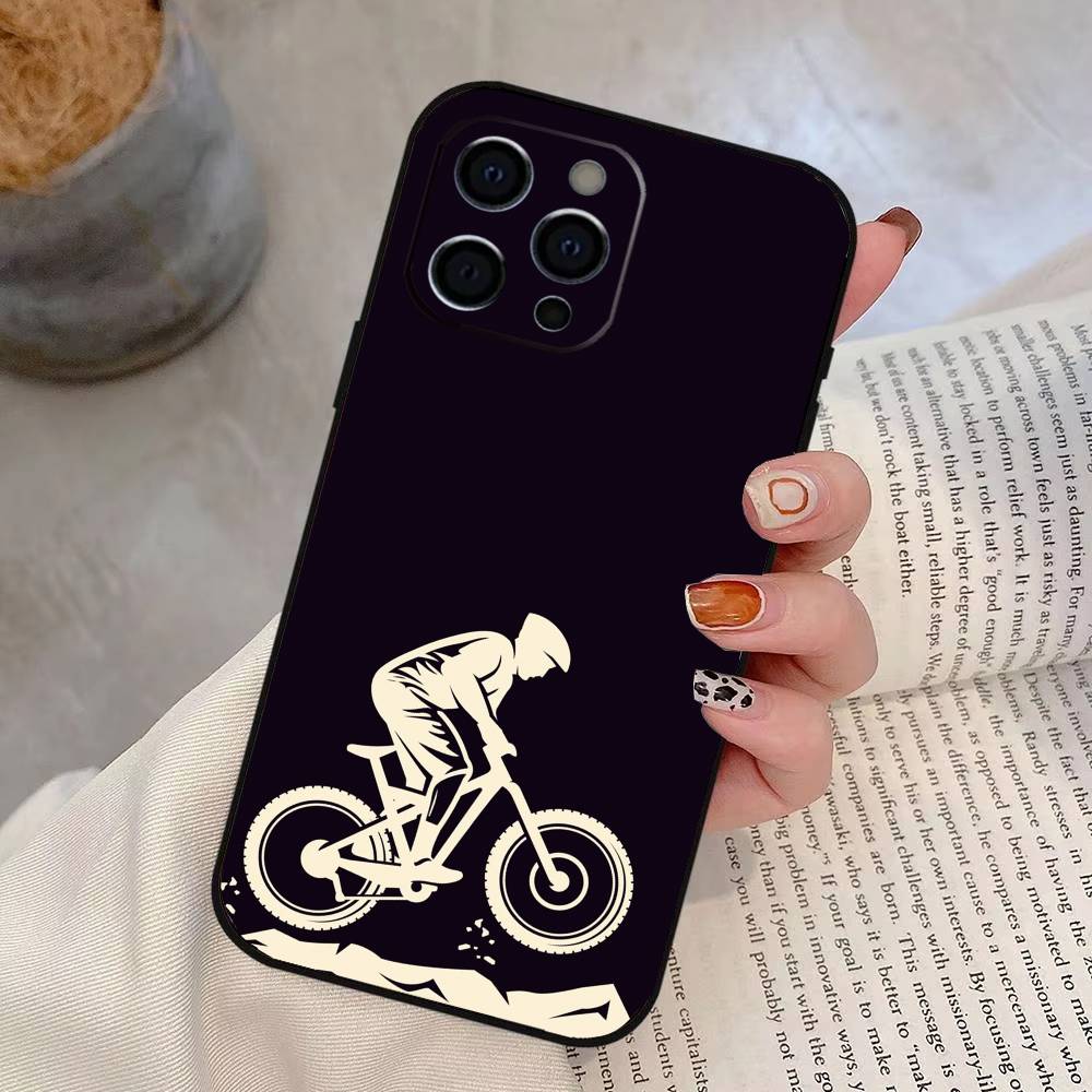 

Mountain Bike Bicycle Phone Case For iPhone 17,16,15,14,13,12,11 Plus,Pro Max,XS,Soft Silicone Black Cover iPhone16