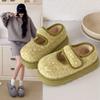 Retro thick-soled velvet warm cotton shoes, low-fullness gray women's winter heightening Mary Jane cotton shoes