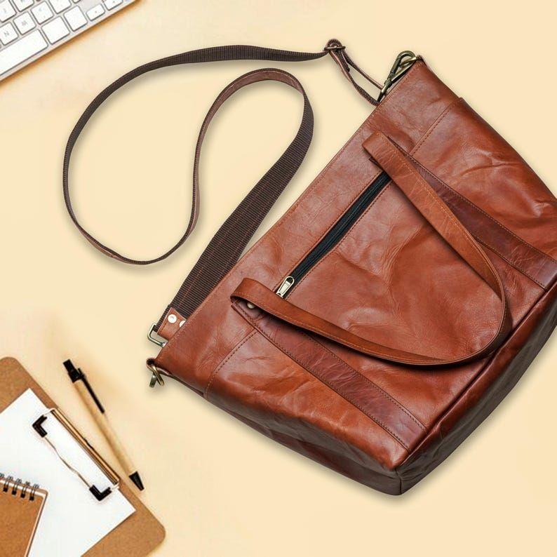 Vintage Leather Tote Bag: Handmade Distressed Shoulder Bag