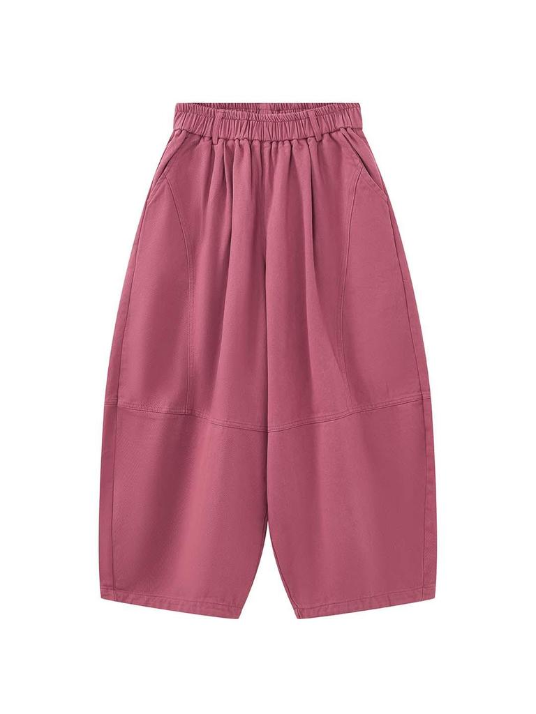 Louvre Winter Japanese Style Elastic Fleece Wide-Leg Balloon Pants - Women's Relaxed Fit