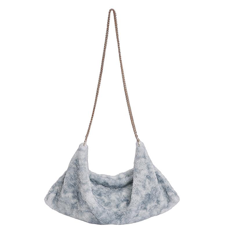 

2025 new autumn and winter chain fashionable large-capacity plush bag women s versatile commuter shoulder bag foreign style messenger bag синий