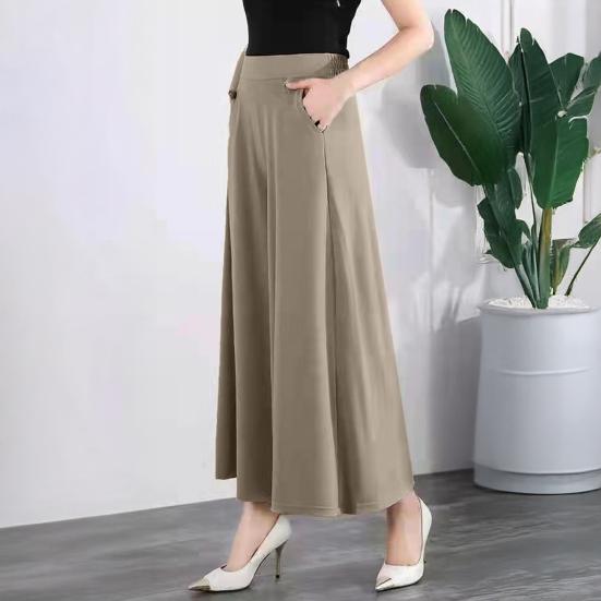 Women Suit Pants Elastic High Waist Wide Leg Long Pants with Pockets Solid Color Casual Pants Daily Wear