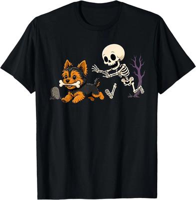 Funny Yorkie Skeleton and Halloween T-Shirt