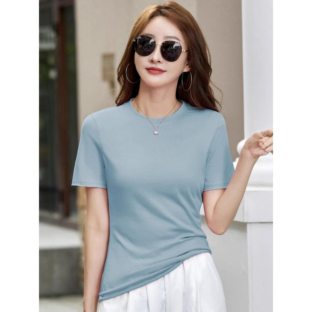 Summer Casual Loose New Solid Color T-Shirt for Women Short Sleeve Thin Internet Celebrity Hot Item