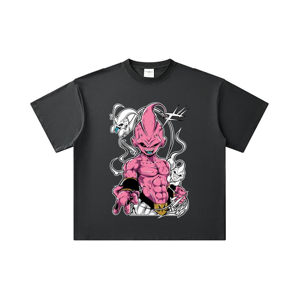 260 GSM Double Yarn 32 Count 100% Cotton Dragon Ball V12 Majin Buu Print Unisex Heavy Cotton T Shirt