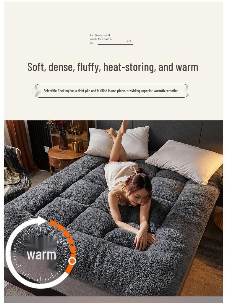 Topper de Saltea Confortabil din Lână de Miel pentru Iarnă – Pad Moale și Gros pentru Cămine Studențești și Paturi de O Persoană