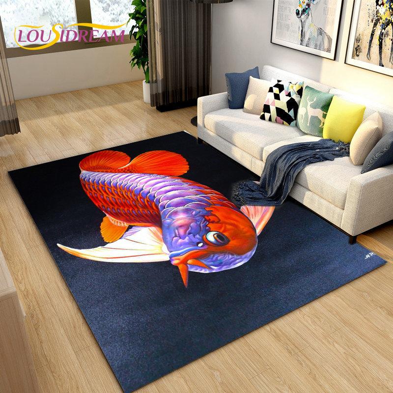 Covor de zonă 3D Fish Golden Arowana Betta Fish, covor pentru sufragerie, dormitor, canapea, covoraș, decor, covoraș anti-alunecare pentru joacă pentru copii