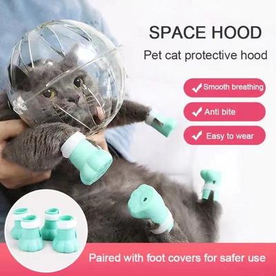Cat Space Helmet Grooming Kit Breathable Muzzle Mask Anti-Bite Bathing Supplies for Cats