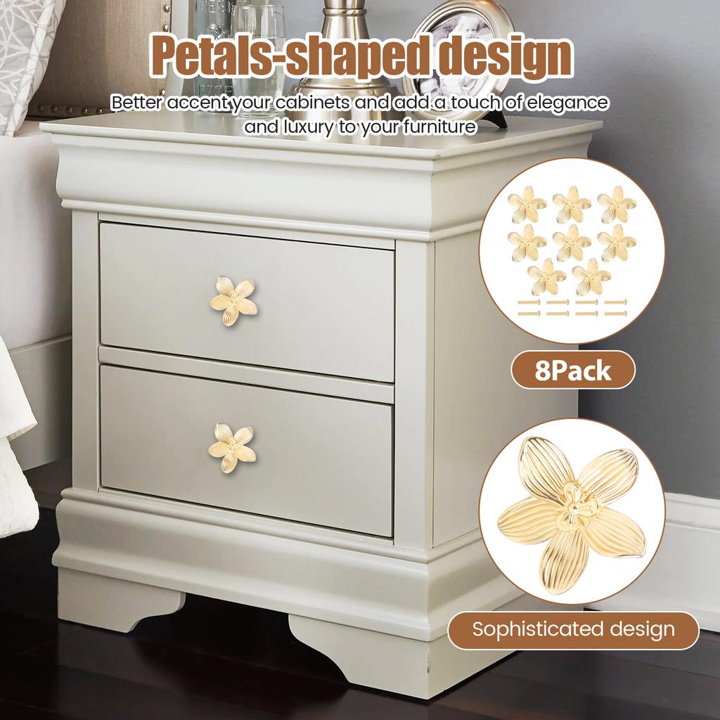 8 Stück Goldene Blume Schubladengriffe Zinklegierung Verschleißfest Rostfrei Schrankgriff Einzelbohrung mit Schrauben für Kleiderschrank Bücherregal