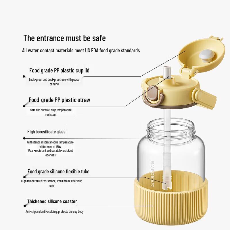 Buydeem Glass Straw Water Bottle