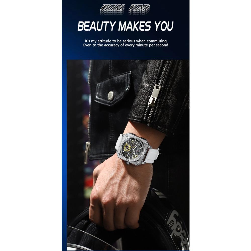 High-End Herrenuhr Skelett Mechanische Uhr Luxus Quadratisch Edelstahlarmband Automatisch Selbstaufziehend Wasserdicht Lumin