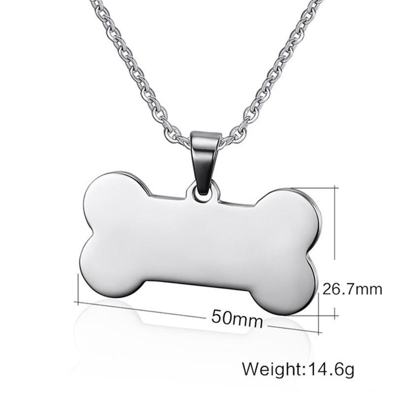 

ZORCVENS Bone Shaped Pendant Necklace Stainless Steel Dog Tag Necklace Dotes On Pet Love Jewelry 60cm