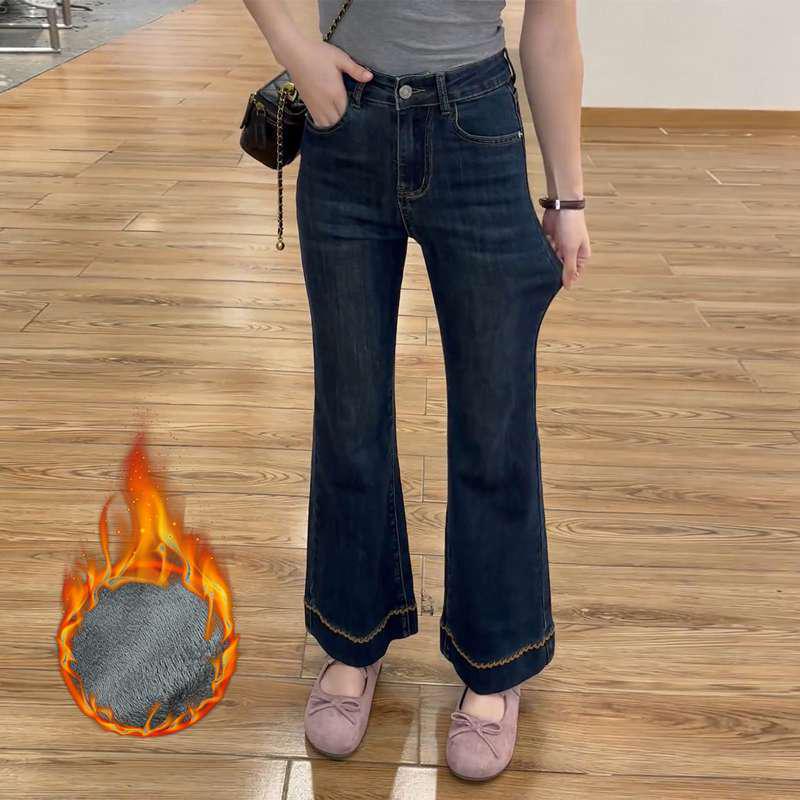 2026 Women s Winter Embroidered Velvet Jeans, Straight-Leg, Cropped, Wide-Leg Fit L