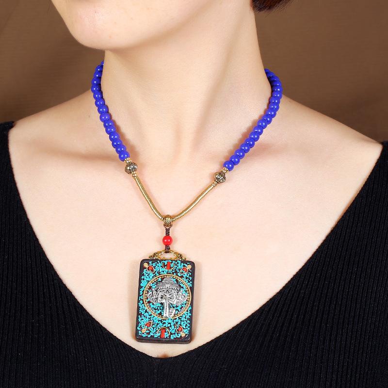 Nepalese Ebony Amulet Necklace Men's and Women's Retro Simple Short Collarbone Chain Cotton and Linen Clothes Accessories