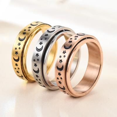Rings Mens Ring Rotating Stainless Steel Star Moon Knuckle Rock Band Accessories  HipHop Party Wedding Gift Creative