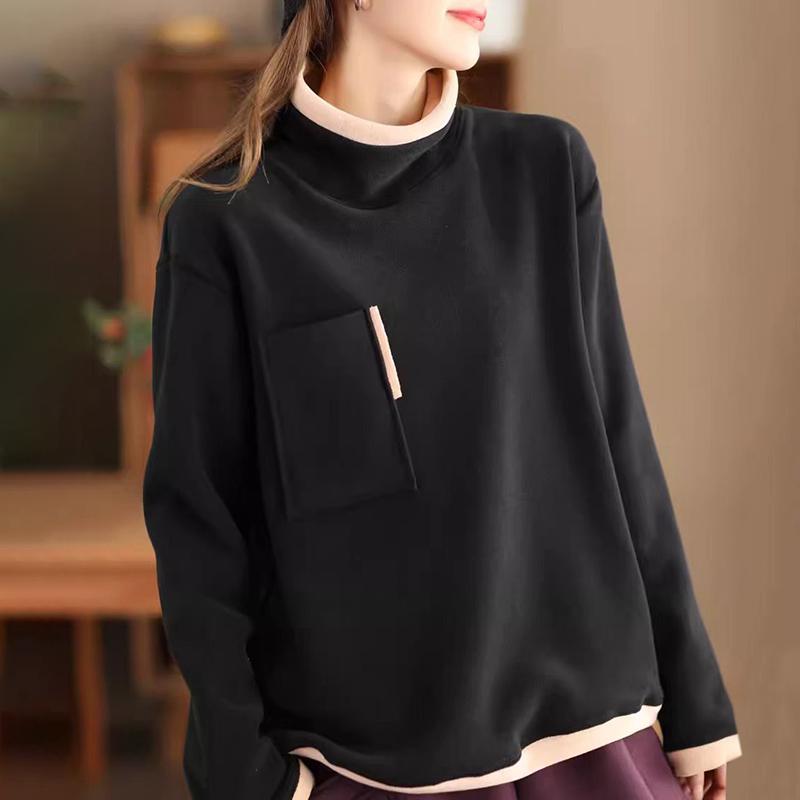 ZANZEA Women Autumn Turtleneck Long Sleeve Pocket Oversized T-Shirts