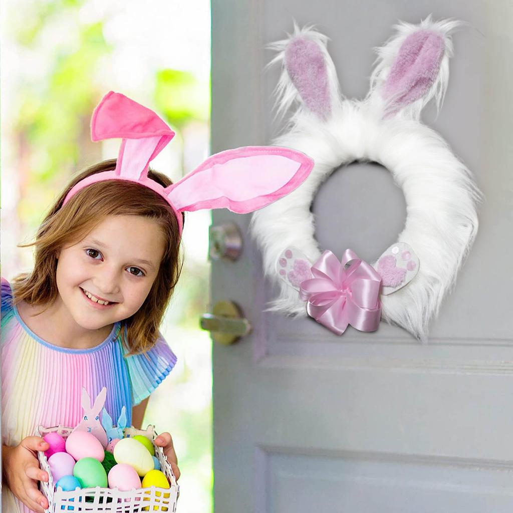 Easter Plush Bunny Wreath With Ears, A Spring-themed Door Sign, Perfect For Window Displays And Party Decorations.