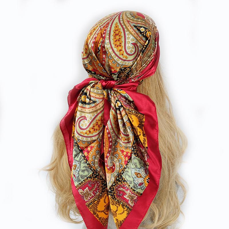 90*90cm Silk Scarf Scarftop Headwraps For Woman Fashion Four Seasons Hair Accessories Hijab Foulard Bandana Femme Headscarf