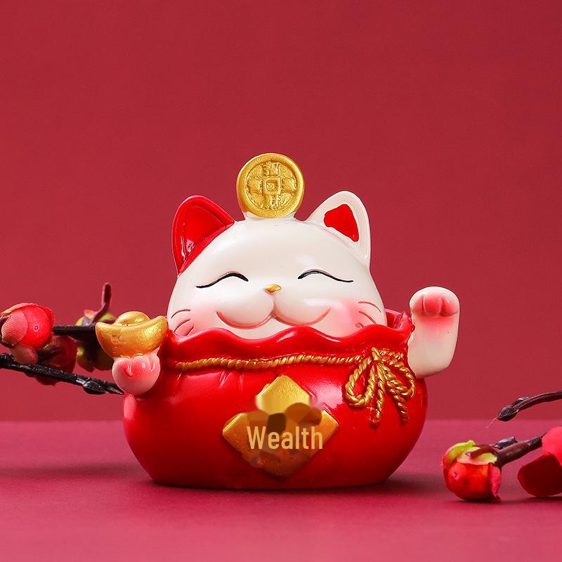 Lucky Cat Resin Desktop Ornament - Cute Cartoon Decoration for Office