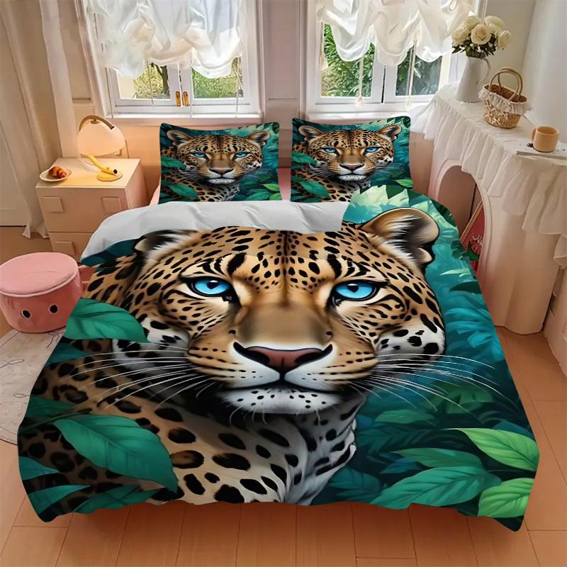 3pcs Leopard Print Duvet Cover Set -Includes 1 Duvet Cover and 2 Pillowcases, No Quilt Core, All-Season Home Decor  yy251111110