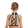 Girls Latin Dance Crop Top Halter Sleeveless Crisscross Back Mesh Patchwork Sparkling Rhinestones Vest