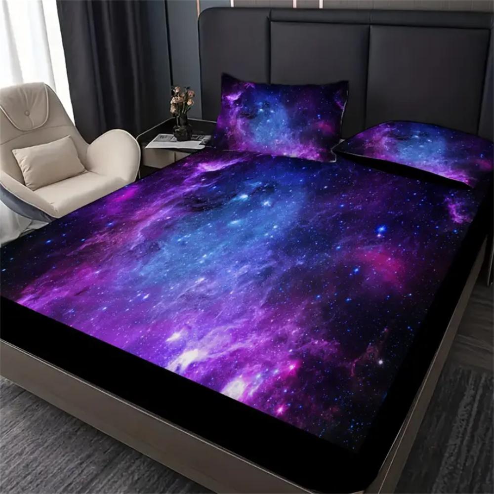 

Набор простыней с ярким фиолетовым галактическим космическим звездным авиационным туманностью принтом - Мягкий, дышащий, удобный, с глубоким карманом для матраса 90x190x25cm 2pcs