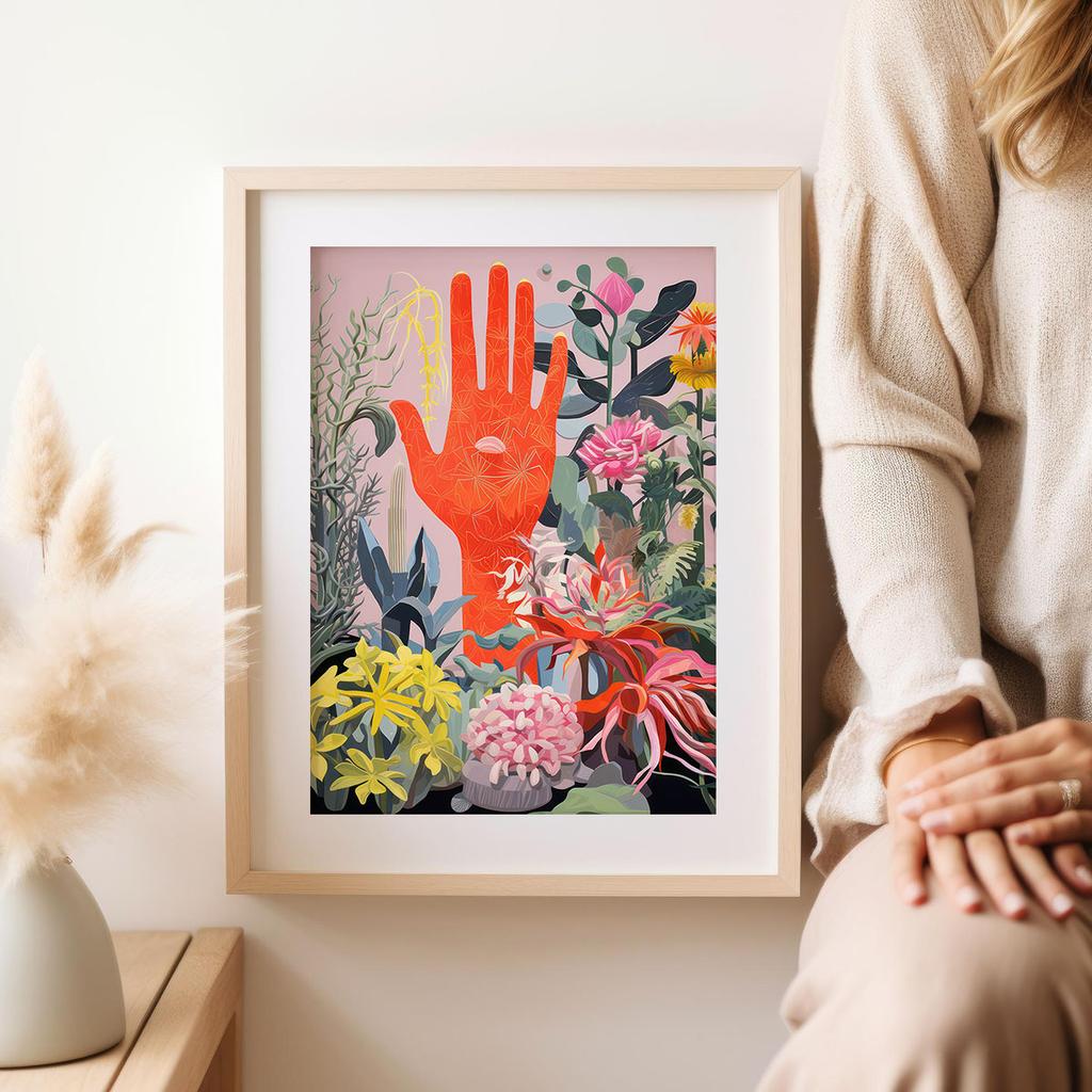 Plakat kolorowe kwiaty ręka