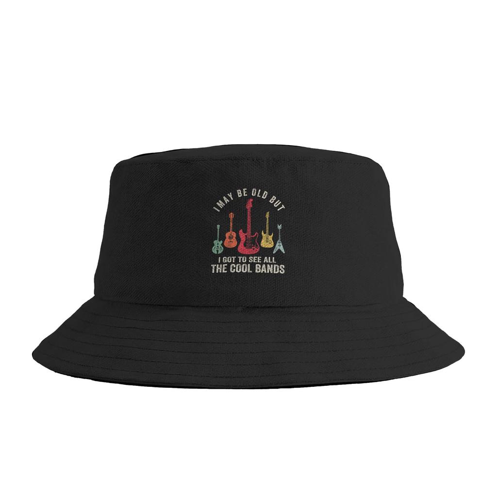 Unisex I May Be Old But I Got To See All The Cool Bands Bucket Hat Foldable Fisherman Hats Summer Korean Fishing Caps Outdoor
