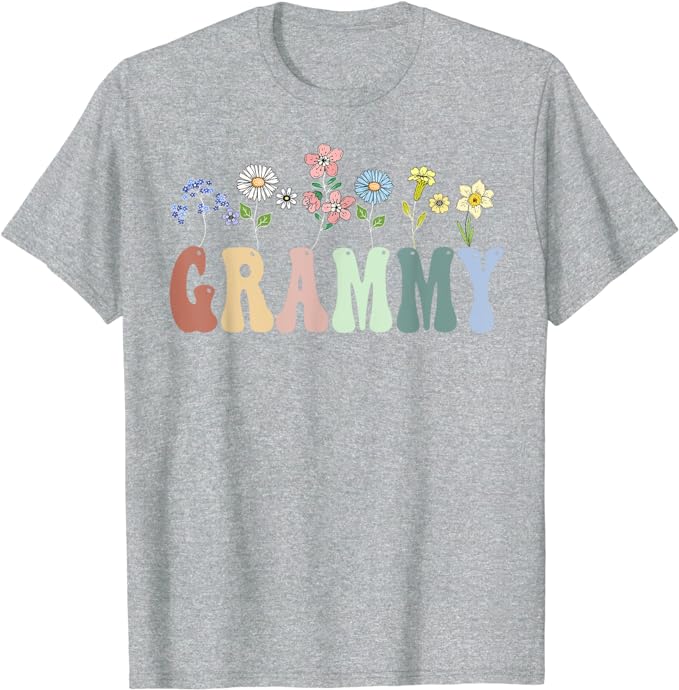 Grammy Gifts Women Wildflower Floral Design Grammy T-Shirt Women's Fashion Nana Gigi Grandma Tees Yaya Mimi Mother's Day Clothes