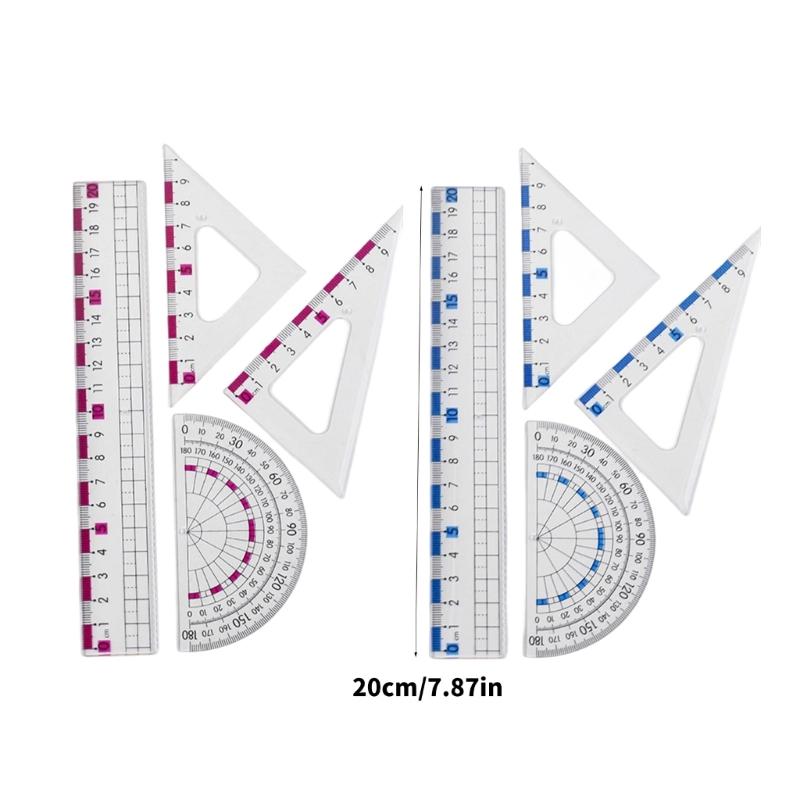Professional Math Geometry Tool for Student Drawing Plastic Drawing Rulers with Square Straight Ruler Math Protractor