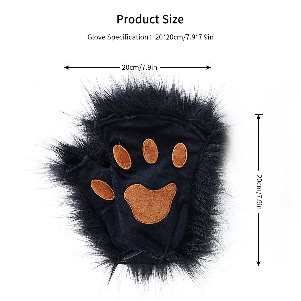 Guantes Pata de Lobo Piel Sintética Gato Manoplas sin Dedos Invierno Cálido Cosplay Halloween Disfraz de Fiesta de Lujo Accesorios